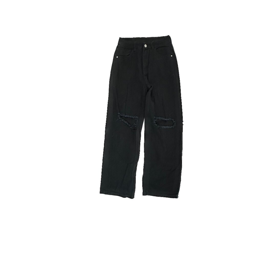 Shein Baggy Distressed Womens size SP Small Petiteโ Black Denim Jeans